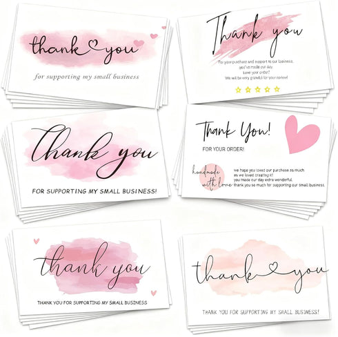 yufangri 120PCS Business,6 2x3.5 Inch Package Thank You Cards Small Styles Pink Thank You For Supporting My Business