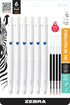Zebra Pen bLen Retractable Ballpoint Gel Pen + Refills, White Barrel, Medium Point 0.7mm, Blue Ink, 6-Pack