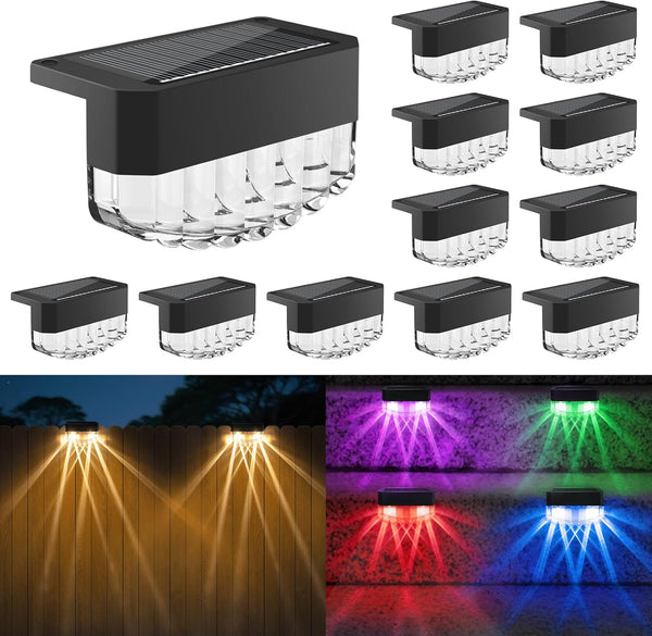 Solar Fence Lights Outdoor,12 Pack Solar Deck Lights,8 Fixed Colors Color Changing