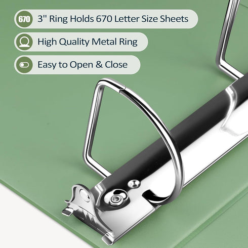Sooez Aqua Blue 3 Inch 3 Ring Binder, D-Ring Large Binder Holds 300 Sheets, Customizable Clear View Cover