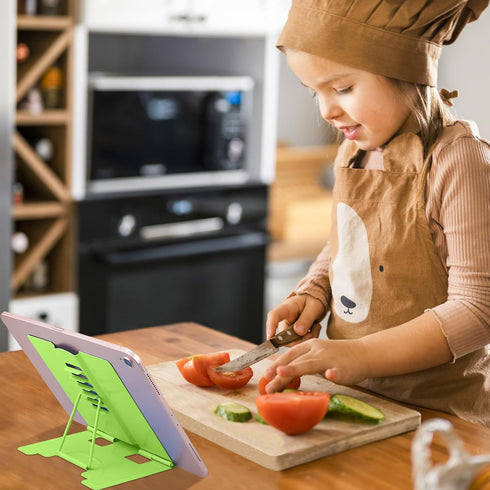 MSDADA Small Desk Book Stand: Adjustable Metal Cookbook Holder for Recipes, Textbooks, Portable (Green)