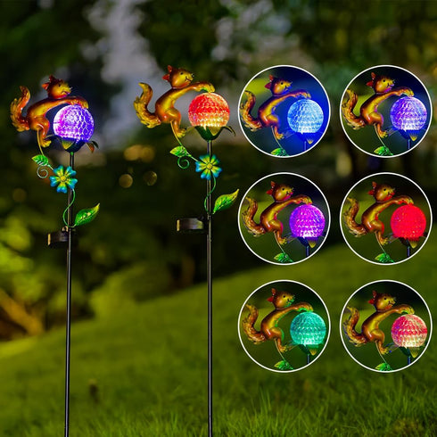 2 Pack Solar Pathway Lights Outdoor, Squirrel Solar Garden Lights, Waterproof Colorful Global Landscape Lighting