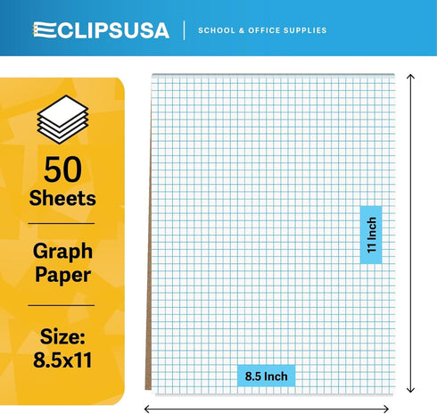 Graph Paper Pad - 4 x 4 Inch Quad Ruled Graph Paper Notebook, 50 Sheets Per Pad (6 Pack), 8.5 x 11