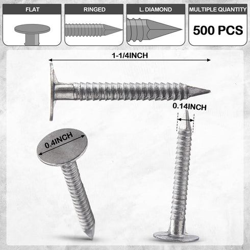 500 Pcs Aluminum Siding Nails, Roofing Siding Nails for Fastening Felt, Wood Decking, Insulation Board (1-1/4 Inch)
