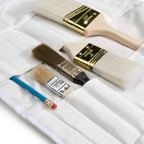 Dickies Small Paint Brush Organizer Roll, 16 Brush Pockets, Durable Canvas, 13.5 in. x 12.75 in., White