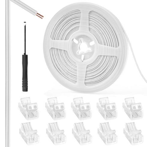 RGBZONE 10pcs 2-Pin 8mm LED Strip to Wire Connectors and 10m/32.8ft 2 Pin Extension Wire for Single Color LED Strip