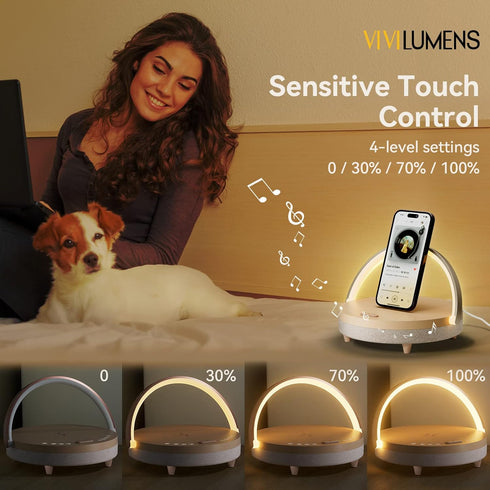 6 1 Setting Dimmable Vivilumens Birthday Gifts for Women in Bedside Lamps with Wireless Charger Bluetooth Speaker White