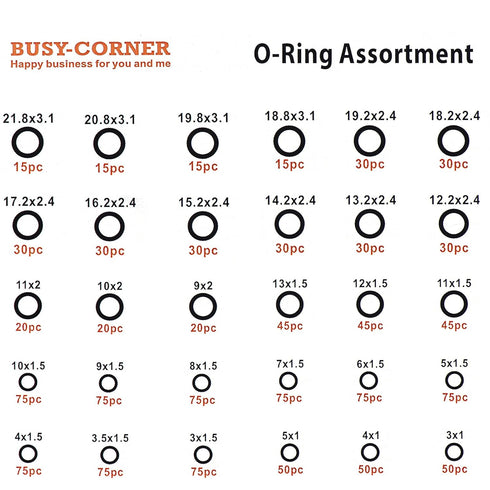 BUSY-CORNER 1299 Pieces O-Ring Kit with 4 PCS O Ring Pick & Installation Remover Tools 30 Metric Sizes Nitrile Rubber Orings for Faucet Tap, Plumbing, Automotive