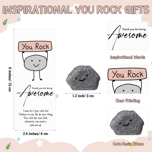 Sayglossy 36 Set End of Year You Rock Gifts Bulk for Coworkers Inspirational Resin Stone with Smile Rock Ballpoint Pens