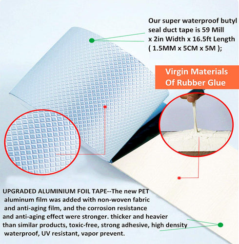 COSIMIXO 2" x 16.5Ft Extra Thickness Butyl Waterproof Tape, Leak Proof for Boat, Pipe, HVAC Ducts, Roof Crack, RV,