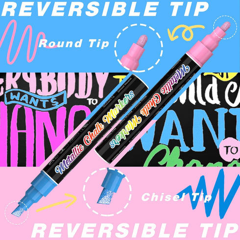 Liquid Chalk Markers Pens, 10 Metallic Colors Washable & Wet Erase for Blackboard, Glass Window, Graduation Celebration
