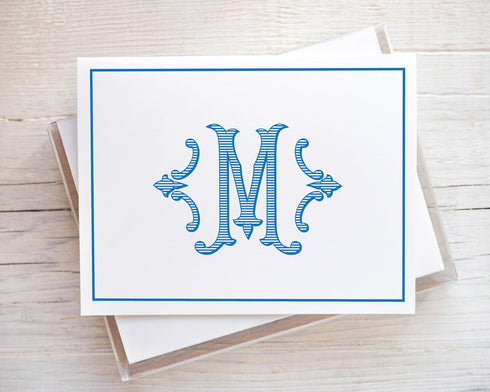 Designing Moments Monogrammed Set 10 24-2 Monogram Note Cards, Personalized Stationery, Single Letter Monogram, Folded