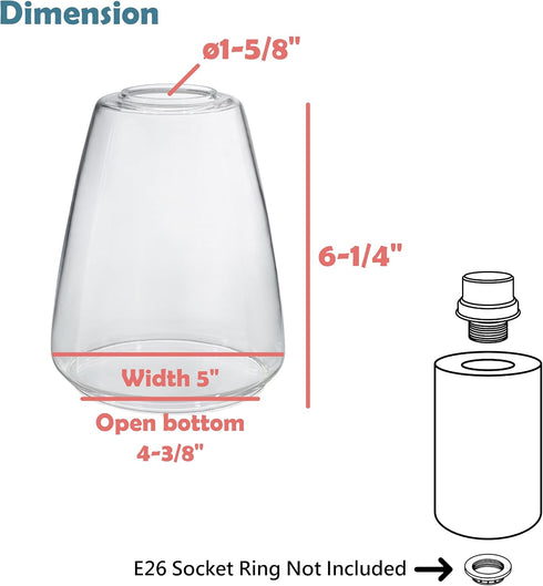 Aspen Creative 23524-60-1, 5" 6-1/4" Clear Glass Shade for Lighting Fixture, Pendant, Vanity, Wall Light, Size: D x H