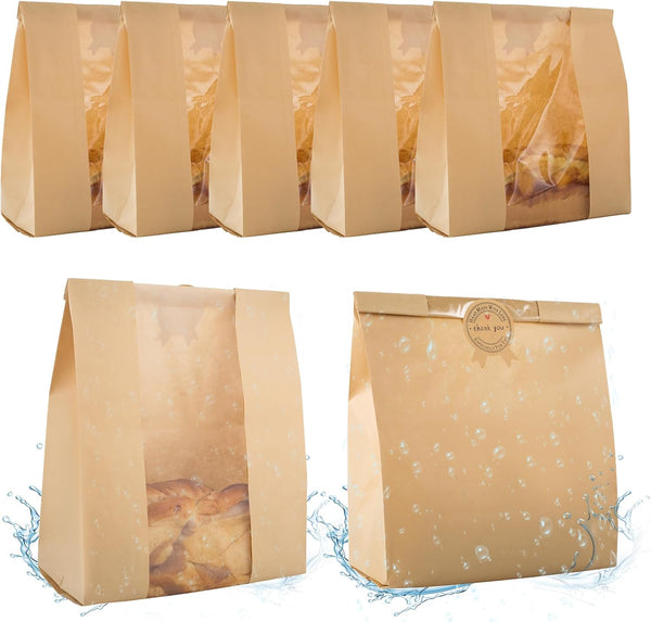 30 Pcs Bread Bags for Homemade Bread with Window, Sourdough Paper Bags (13.7x8.2x3.7 in), Includes 30 Cute Sealing