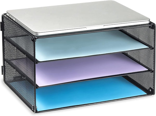 DALTACK 3 Tier Letter Tray Paper Organizer, Mesh Metal Desk File Organizer for Home & Office, Black