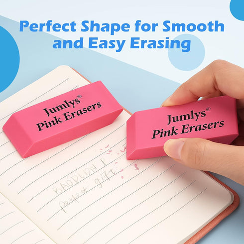 Jumlys Pink Erasers - 120 Pack Bulk for Kids, Students, Teachers, Artists, Latex-Free Smudge-Free