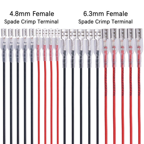 Twidec 20Pcs Female Spade Crimp Terminal Kit, 4.8mm & 6.3mm, Red + Black Insulating Sleeve Quick Splice