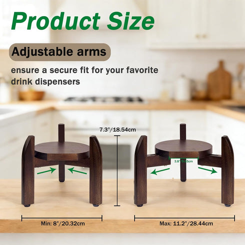 8"11.2" 5 Drink Dispenser Stand Adjustable Width for Gallon Water Jug & Beverage Jar, Sturdy Walnut Wood Holder