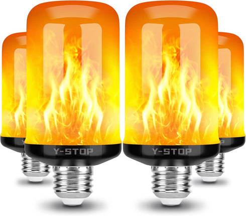Y-Stop LED Flame Light Bulbs, E26 Base Fire Bulb for Halloween, Christmas, Party, Indoor/Outdoor Decor, 4 Modes (4 Pack)