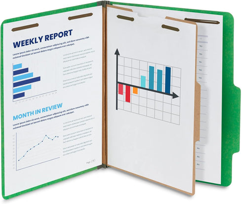 Blue Summit Supplies Classification Folders, 1-Divider, Letter Size, Green, 10 Pack with 2 Inch Tyvek Expansions