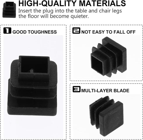 30pcs 15x15mm PRETYZOOM Thickened Black Square Plastic End Caps Tubing Plugs Chair Glide Inserts for Furniture Legs