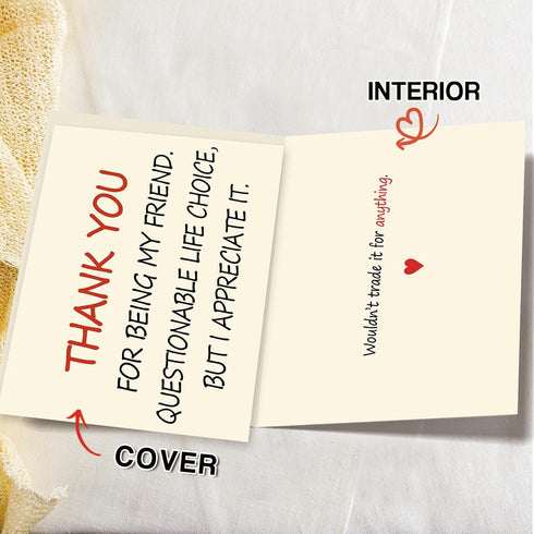OJsensai Thank You Card Gifts for Best Friend, Funny Appreciation Card for Her He Women Men, Humor Friendship
