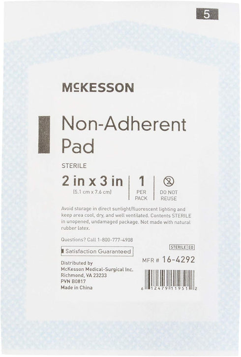 2x3 Inch, 100 Count, McKesson Non-Adherent Pads for Wounds, Sterile Non-Stick Wound Dressing, Highly Absorbent