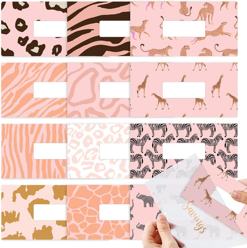 SOUL MAMA A6 Cash Envelopes for Budgeting Binder - 12 Pcs Pink Safari Themed Inserts & Money Saving Envelopes