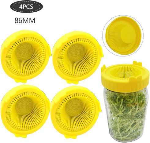4Pcs GLOGLOW Nan Sprouting Lids, Plastic, Easy Drainage, Fits Jars, Ideal for Growing Broccoli Alfalfa Mung Lentil