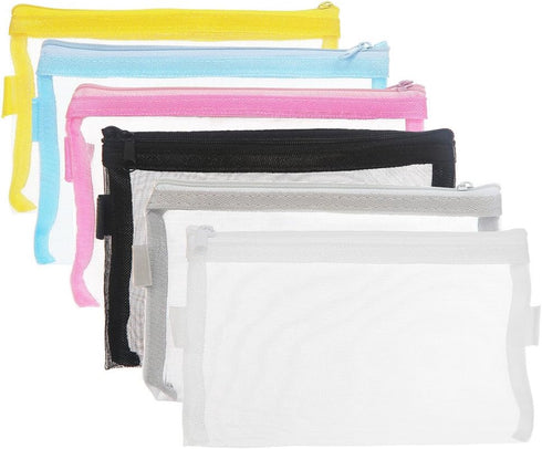 Zipper Files Bag, Breathable Transparent Mesh Document Pocket Pouch for Office School Supplies, White, A5