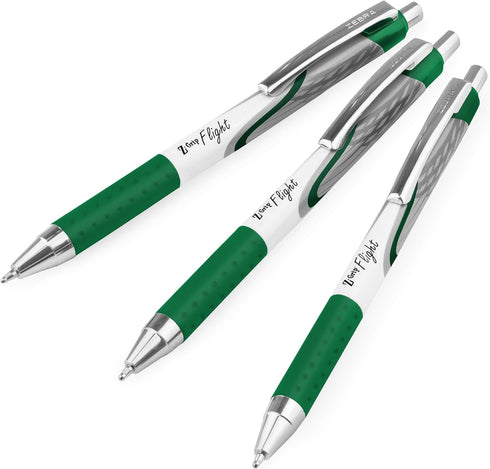 Zebra Classic Z-Grip Flight Ballpoint Pens - Pack of 3 - 1.2mm - Green