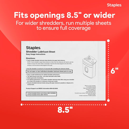 STAPLES Pack 24 Shredder Lubricant Lubricating Sheets, Reduces Friction & Noise, Keeps Blades Sharp