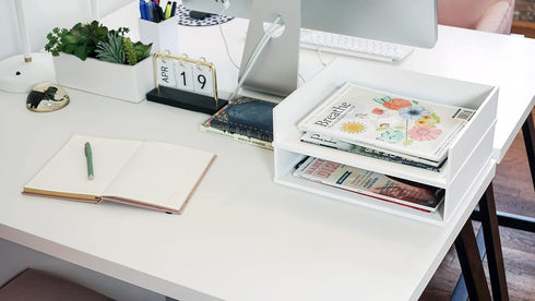 Victor Pure White Desk Tray, 3.3" x 13" x 10.6"