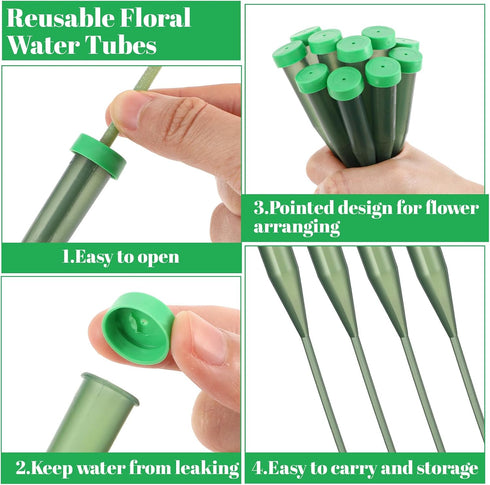 Ouligay 30 5.7 Inch PCS Flower Water Tubes Floral Water Tubes for Fresh Flower Stem with Caps, Plastic Green, Single