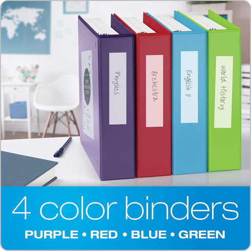 Cardinal 3 Ring Binders, 2 Inch Binder with Round Rings, Holds 475 Sheets, ClearVue Covers, 4 Pack