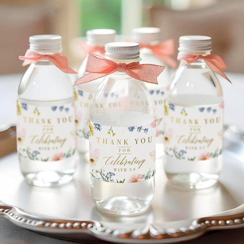 50 8.27" 1.97" Mobiusea Creation Pcs Wild Floral Water Bottle Labels x Thank You Water Bottle Wraps with Gold Foil Text