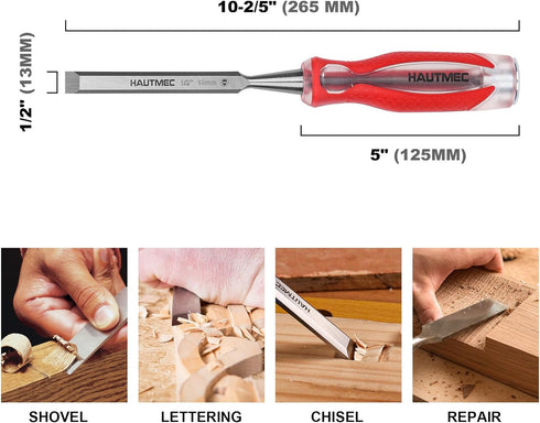 HAUTMEC 1/2" High Impact Wood Chisel - Drop-Forged CRV Steel, Beveled Edge Blade for Woodworking