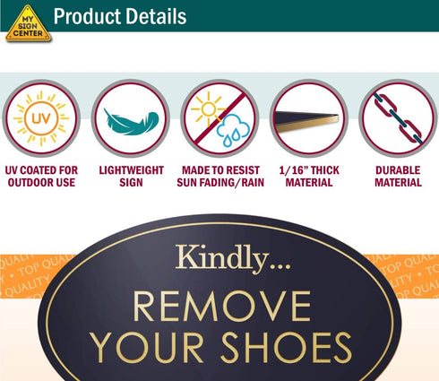 Remove Your Shoes Sign, Black/Gold, Engraved, 3" x 5", Fade Resistant, Indoor/Outdoor Use, USA MADE