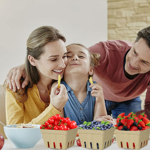 DADAB 60 Pack (60 Natural Pulp Fiber Berry Basket, Molded Produce Vented Kitchen Supplies for Strawberry Blueberry