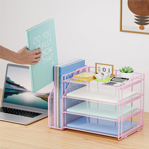 Marbrasse Desk Organizer and Accessories, 4-Tier Paper Letter Tray Organizer for School Home Office Supplies
