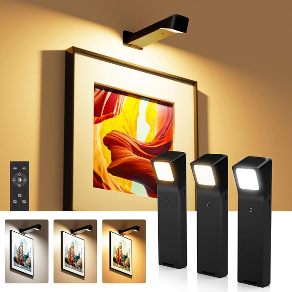 PopoIron 3 Pack Picture Lights for Wall with RGB Colors, Battery Powered
