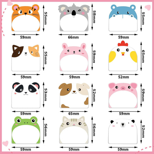Yinder 24 Pads Cute Sticky Notes Cartoon Sticky Kawaii Sticky Notes Fun Sticky Notes Cute Notepads Sticky Note Pads Self Stick Memo Pad for Office Home Kids Students Roommates Tab (Multiple Animals) by Yinder