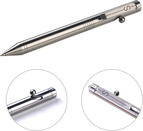 SMOOTHERPRO SSG050 Bolt Action Pen in Stainless Steel with Durable Clip Compatible with Pilot G2 Refill