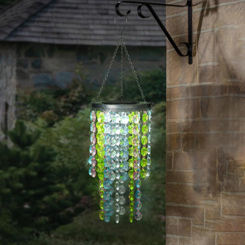 SUNNYPARK 2 21 Hanging Solar Lantern Outdoor, Tiers Solar Multicolor Acrylic Beaded Chandelier with Cool White LED S