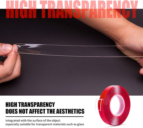 Heavy Duty Double Sided Tape - 1/2" x 10' Transparent Strong Adhesive Removable Mounting Tape for Home Decor