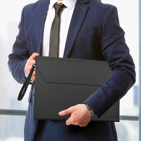 VANRA Expanding File Folder Organizer, PU Leather Document Holder, File Pocket Envelope Bag, A4 Letter Size, Black
