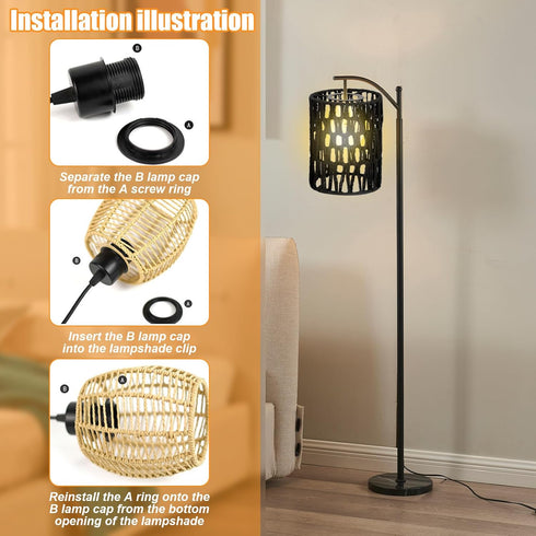 Generic 5.8''x4.5'' Small Rattan Lamp Shade Boho Paper Rope Replacement Shades Ceiling Fan Light Covers Cylinder Woven
