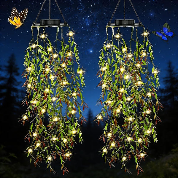HSBMTBDBF Solar Hanging Garden Lights, 66 LED Artificial Willow Leaf Solar String Lights