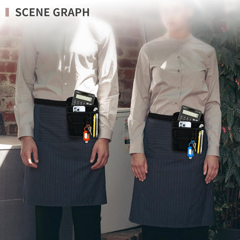 MELINON Restaurant Waiter Waist Money Pouch Bag, Serving Apron, Check Holder with Multiple Pockets, Adjustable Belt
