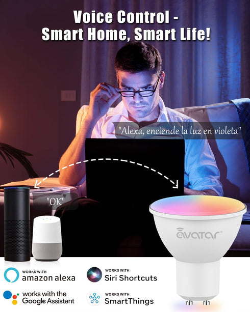 GU10 Smart Bulb 4 Pack, RGBCW Color Changing LED Light Bulbs, 5W Dimmable, WiFi Track Light Bulbs for Kitchen, Bedroom